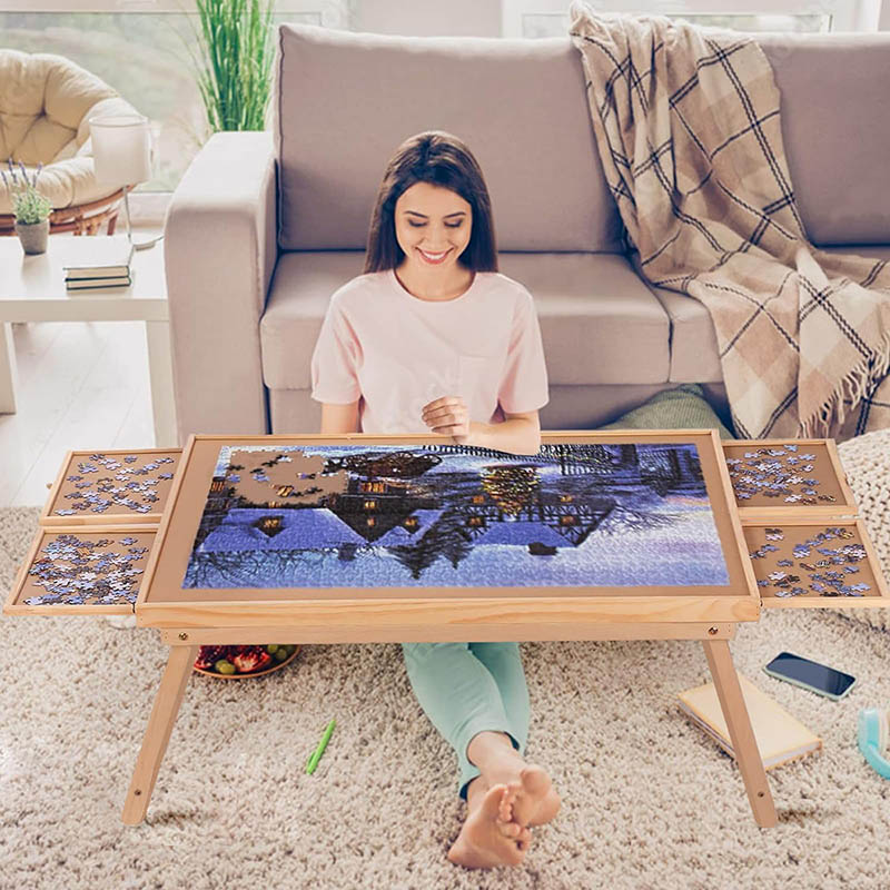 Wooden Dinnerware Puzzle Table with Legs for Cleaning Tools Diy Jigsaw Easter Intellectual Development Puzzle Board