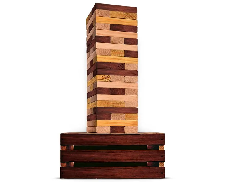 Wooden Toy Giant Toppling Tower Wooden Jumbo Blocks for Outside Yard Games Reclaimed Wood Giant Tower Game with Storage Crate