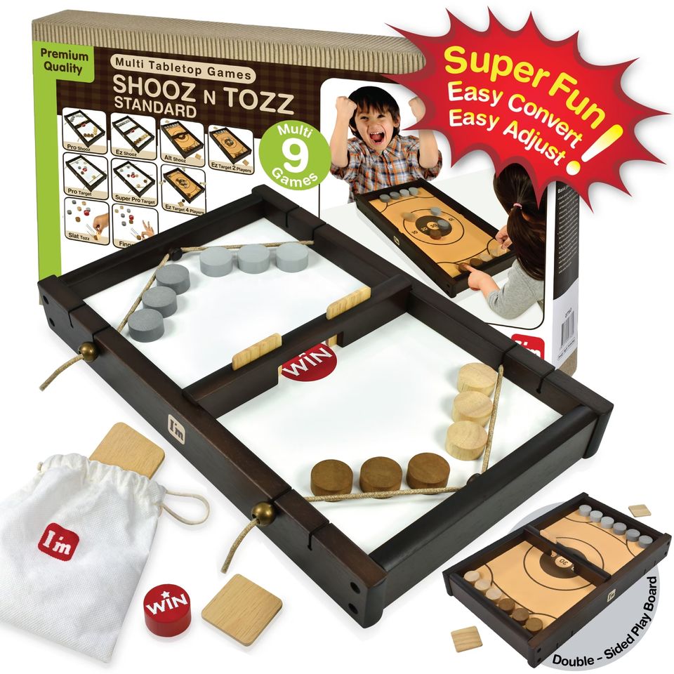 SHOOZ n TOZZ Multi-Tabletop Wooden Board Games for Family Portable Indoor Entertainment ASTM Certified Age 14+