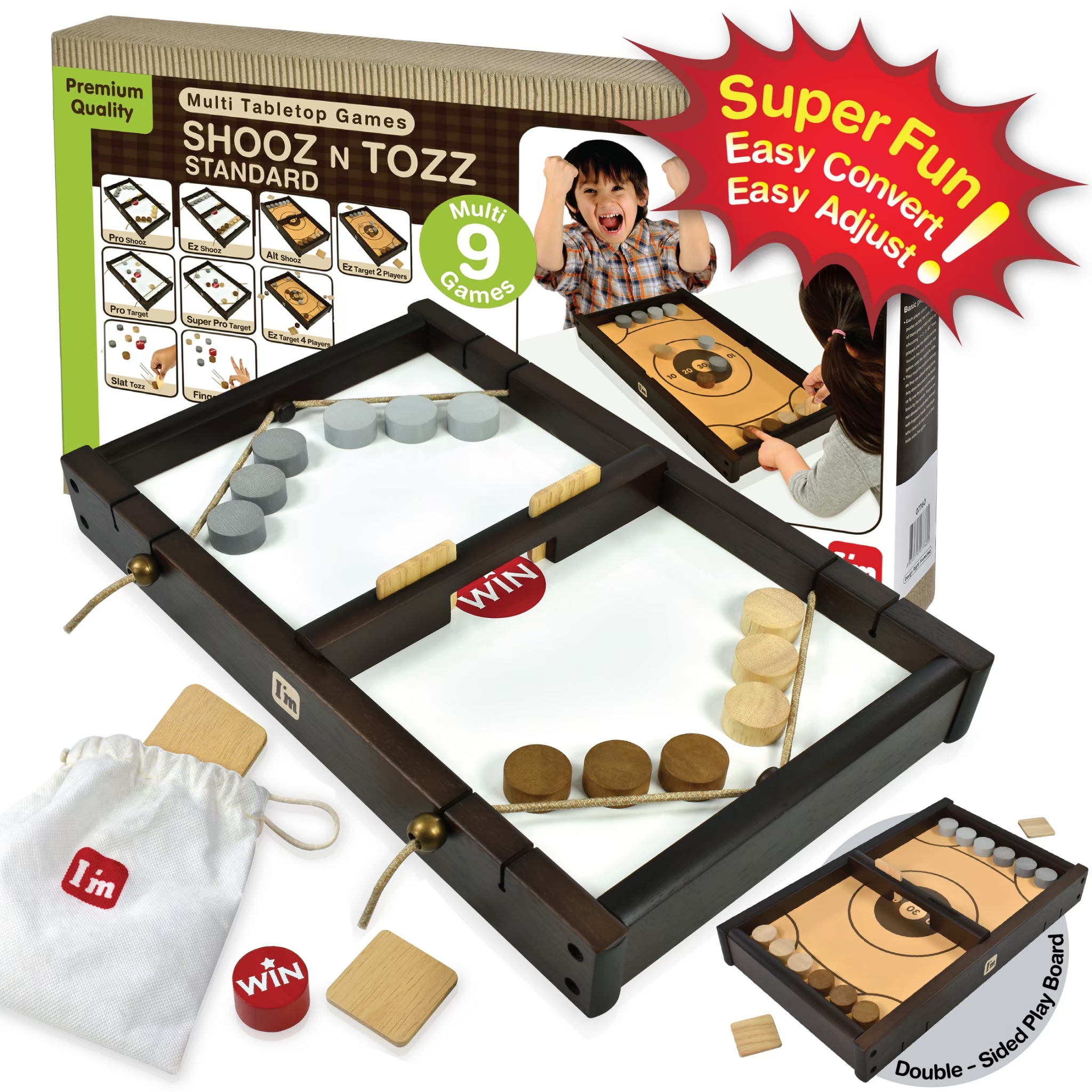 SHOOZ n TOZZ Multi-Tabletop Wooden Board Games for Family Portable Indoor Entertainment ASTM Certified Age 14+