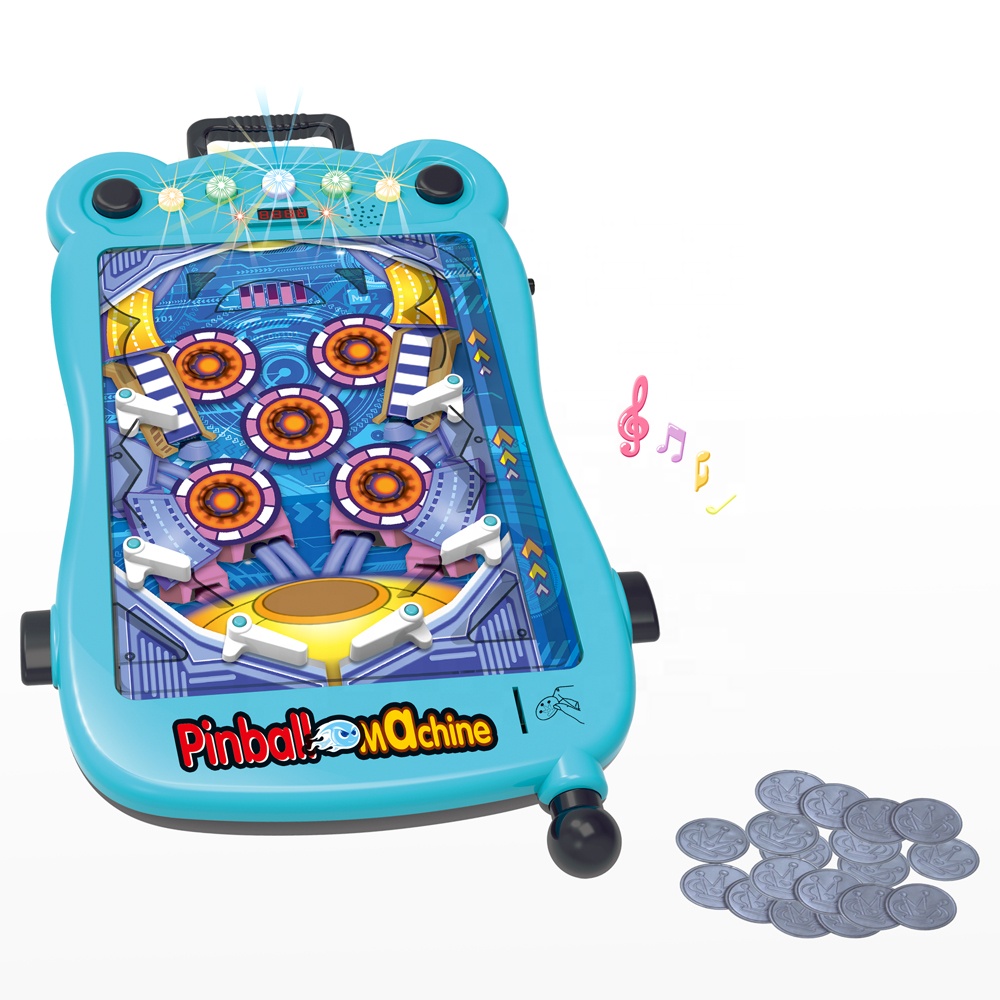 Portable Coin-operated Pinball Machine Board Game Kids Interactive Battle Pinball Toy for Desktop Game with Scoring Sound Lights