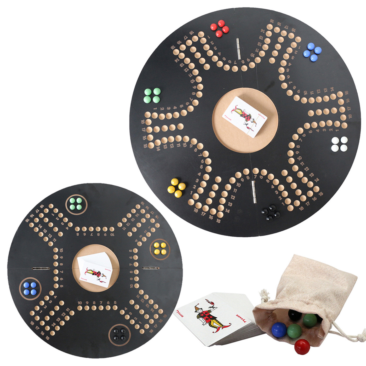 Foldable Wooden Board Game for 4 Players and 6 Players with 24 Marbles and Jackaro Cards Classic Original Game
