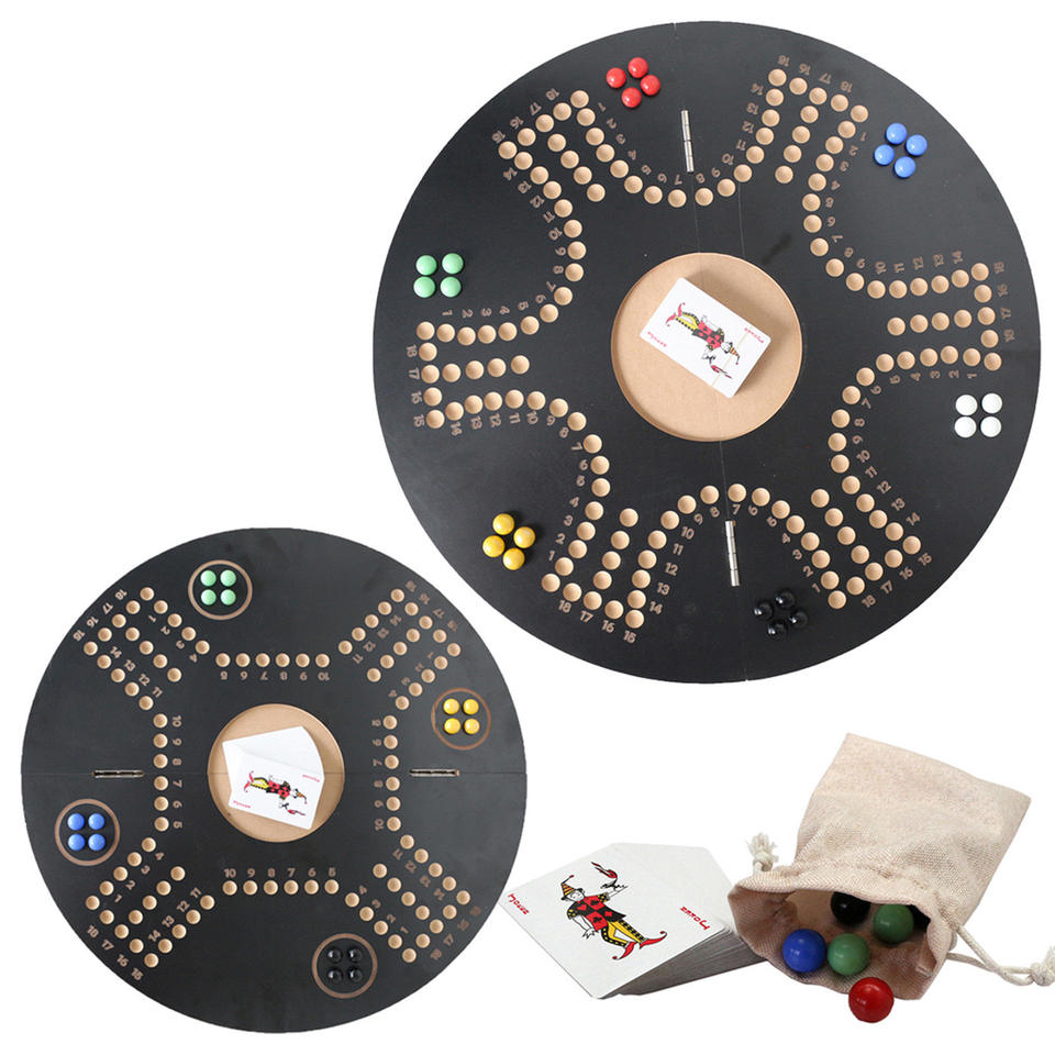 Foldable Wooden Board Game for 4 Players and 6 Players with 24 Marbles and Jackaro Cards Classic Original Game